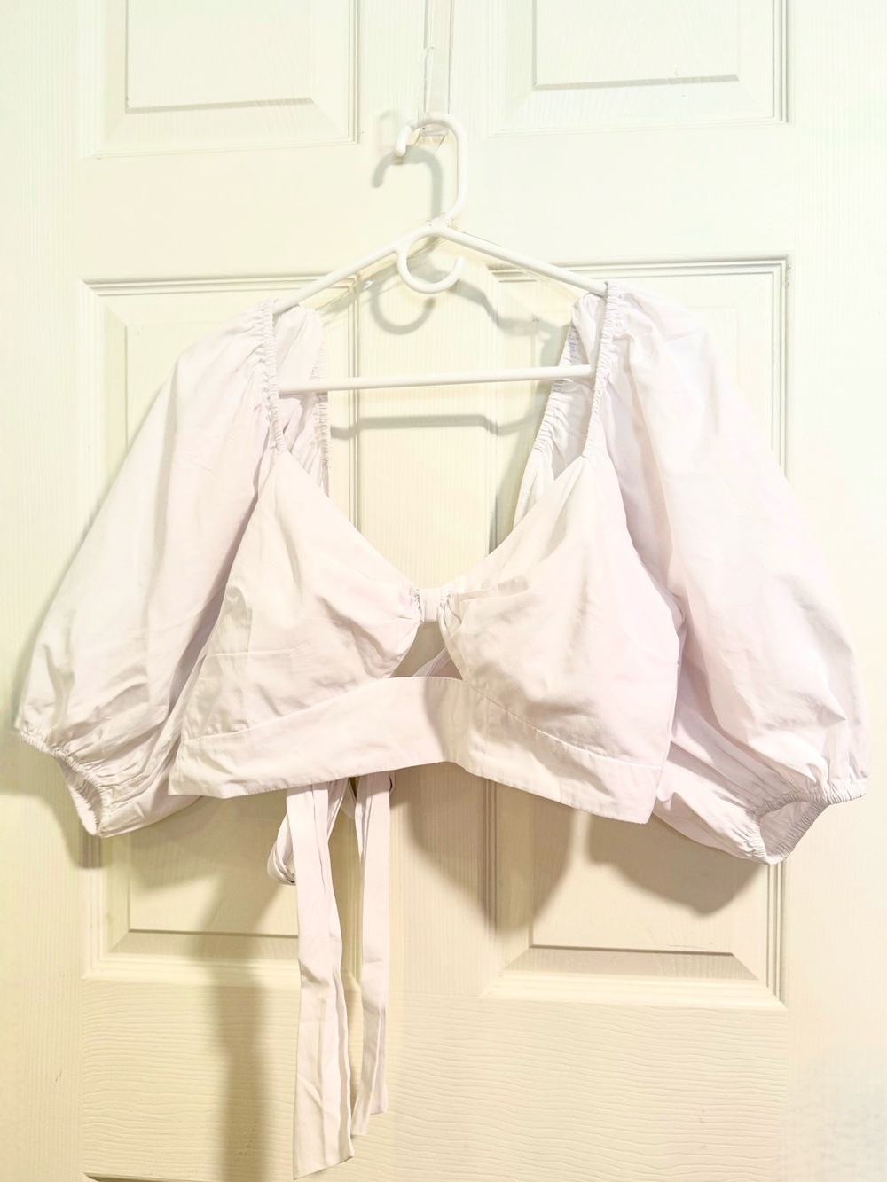 TRUTH nyc White Puff Sleeve Crop Top 1X Tie Back Keyhole Cottagecore Blouse